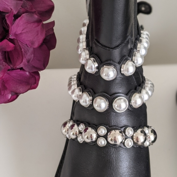 NWT Zara pearl and silver studded moto boots - Picture 10 of 16